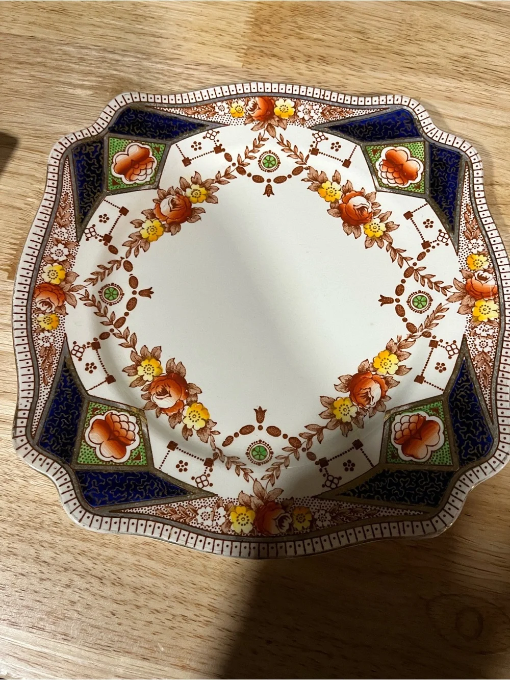 Stafford Floral Ceramic Serving Platter in Cream, Orange and Navy
